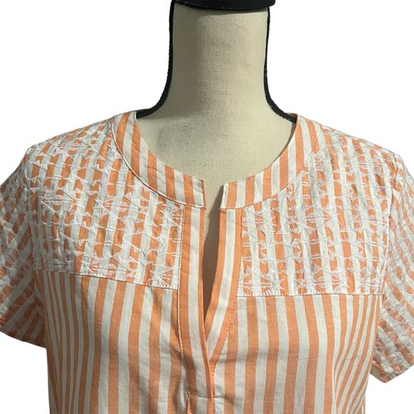 Tyler Boe Women's Orange White Stripe Linen Blend Claudia Dress Sz M Embroidery - Picture 2 of 6